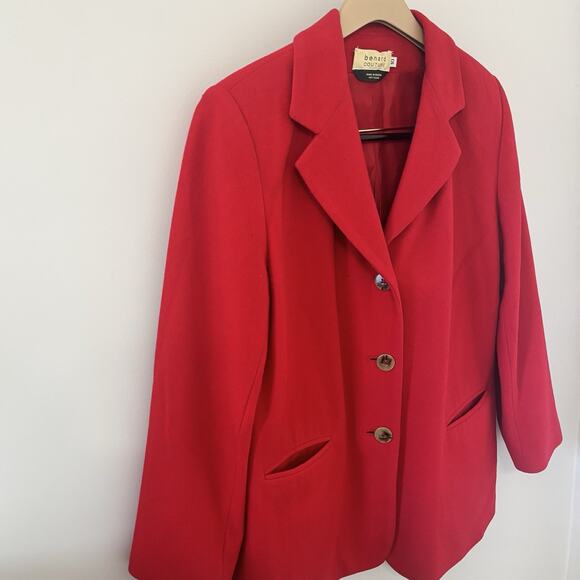 Benard Coutre Cashmere Wool Blend Red Jacket 3 Button Lined Women’s Sz 10 Medium - Picture 1 of 12